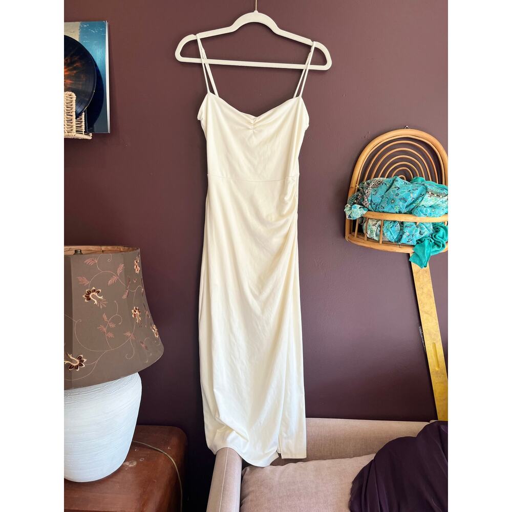Aritzia Wildred Cream Midi Dress with scrunches
